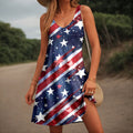 Women's dress for the 4th of July with a US flag print.