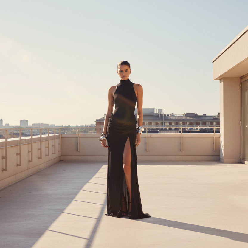 The Athena | Draped Halter Statuesque Maxi