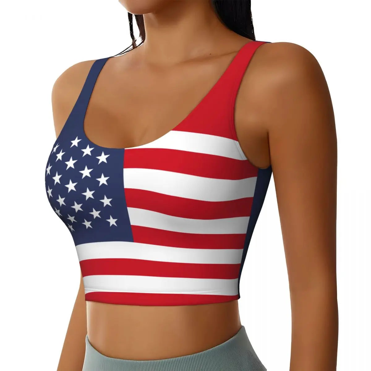 Women's sports vest with a United States flag print, model 2026.