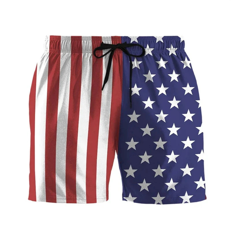 Men's beach shorts with a 3D print of the US flag.